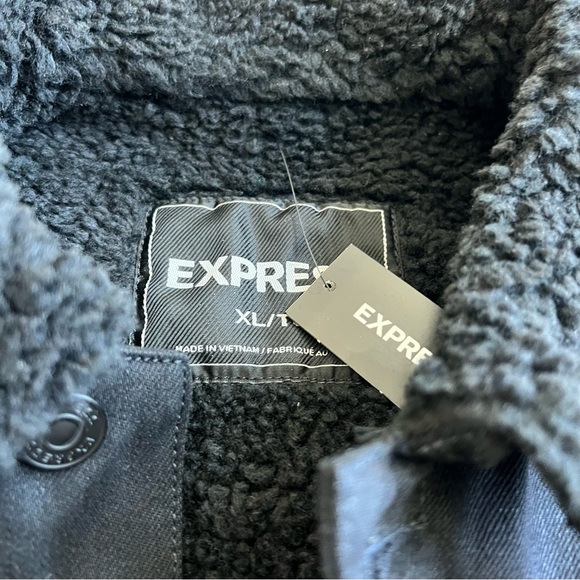 Express mens black denim fur lined jacket. - Picture 8 of 12
